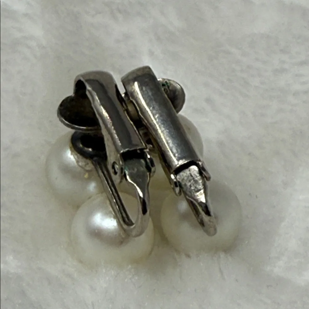 Vintage Faux Pearl Clip-On Earrings Silver Tone Double Pearl Old Hollywood glam
